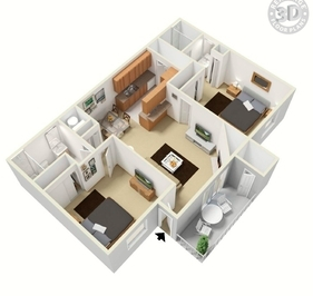 2 Bedroom 2 Bathroom Floor Plan - Sq.Ft.: 900 at The Glen at Briargate, Colorado Springs